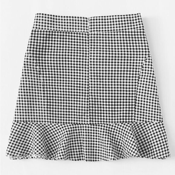 Ruffle Hem fitted Gingham black and white checkered mini Skirt S/XS - Picture 2 of 9
